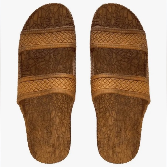 J-Slips Hawaiian Jesus Sandals Brown Textured Slides Women’s 9 - Picture 2 of 5